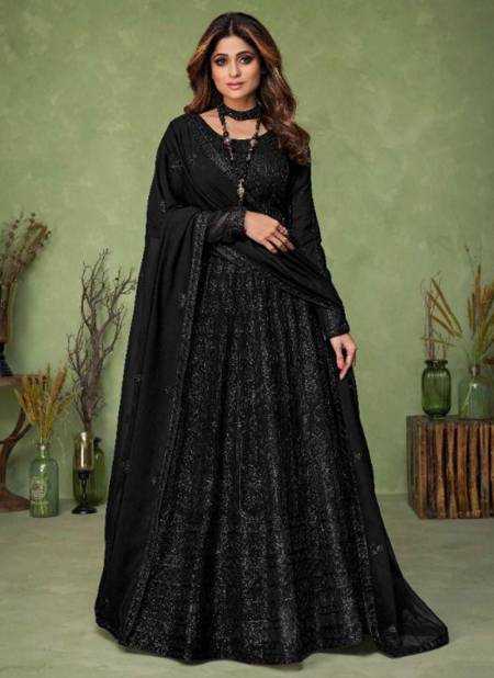 Black Colour AASHIRWAD MASAKALI Heavy Wedding Wear Georgette Salwar Suit Collection 9148